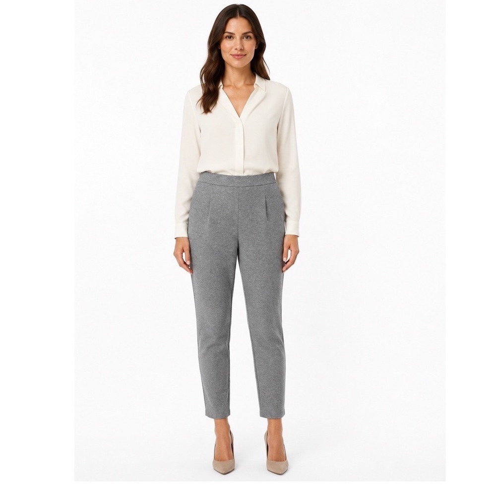 Ann Taylor Heather Gray Knit Tapered Trousers Elastic Waist Pants L Chic 113-26